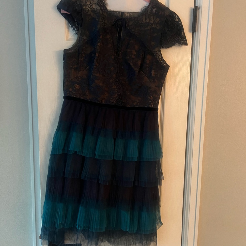 Marchesa Notte blue lace and taffeta cocktail dress size 10